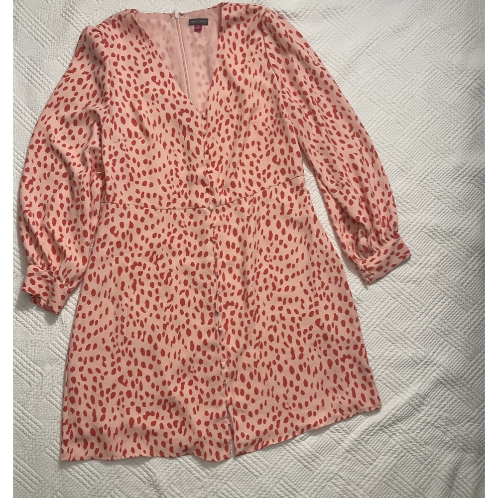 Vince Camuto Women's Dress Size 14 V Neck Lined Feminine Pink Red Lightweight